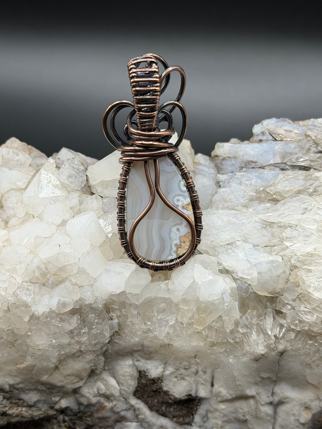 Graveyard Point Banded Agate Copper Wire Wrapped Pendant