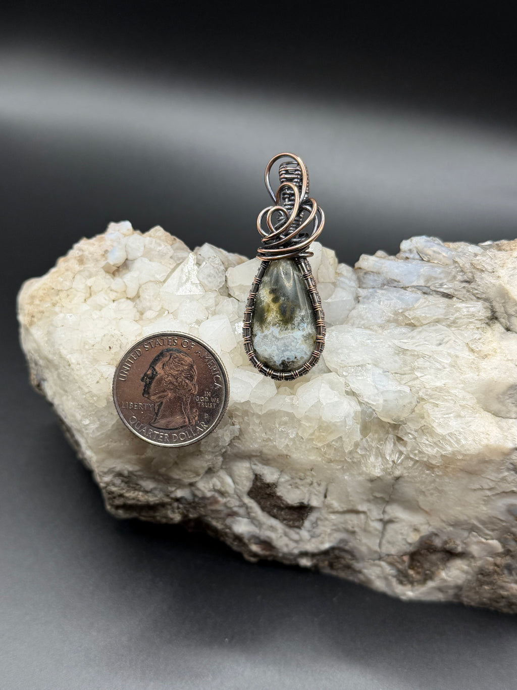 Southwest Washington Seam Agate Copper Wire Wrapped Pendant