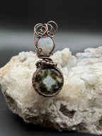 Southwest Washington Agate Pendant – Double Stone Copper Wire Wrapped Necklace
