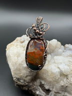 Northwest Oregon Moss Agate Copper Wire Wrapped Pendant