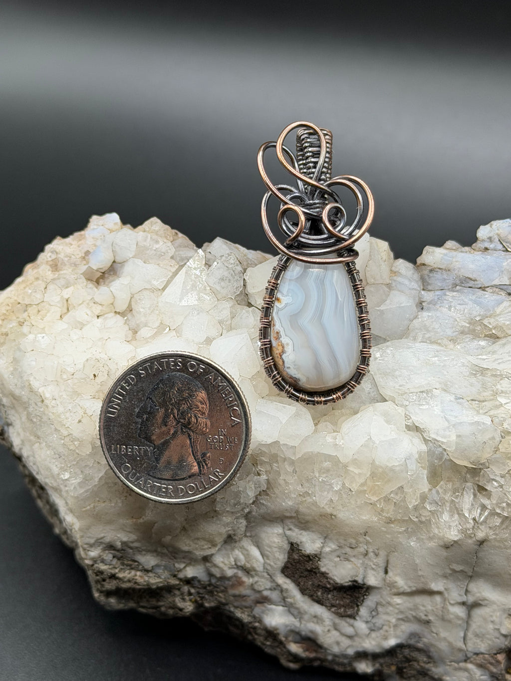 Graveyard Point Banded Agate Copper Wire Wrapped Pendant