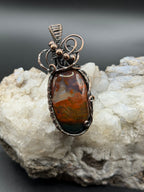 Northwest Oregon Moss Agate Copper Wire Wrapped Pendant