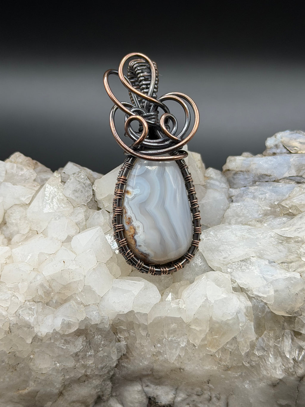 Graveyard Point Banded Agate Copper Wire Wrapped Pendant