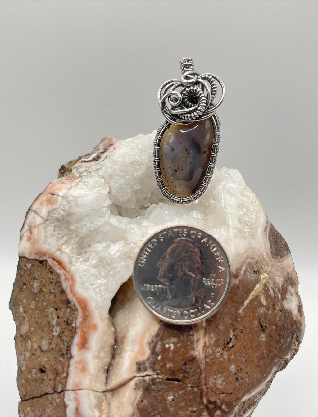 Montana Agate Sterling Silver Wire Wrapped Pendant