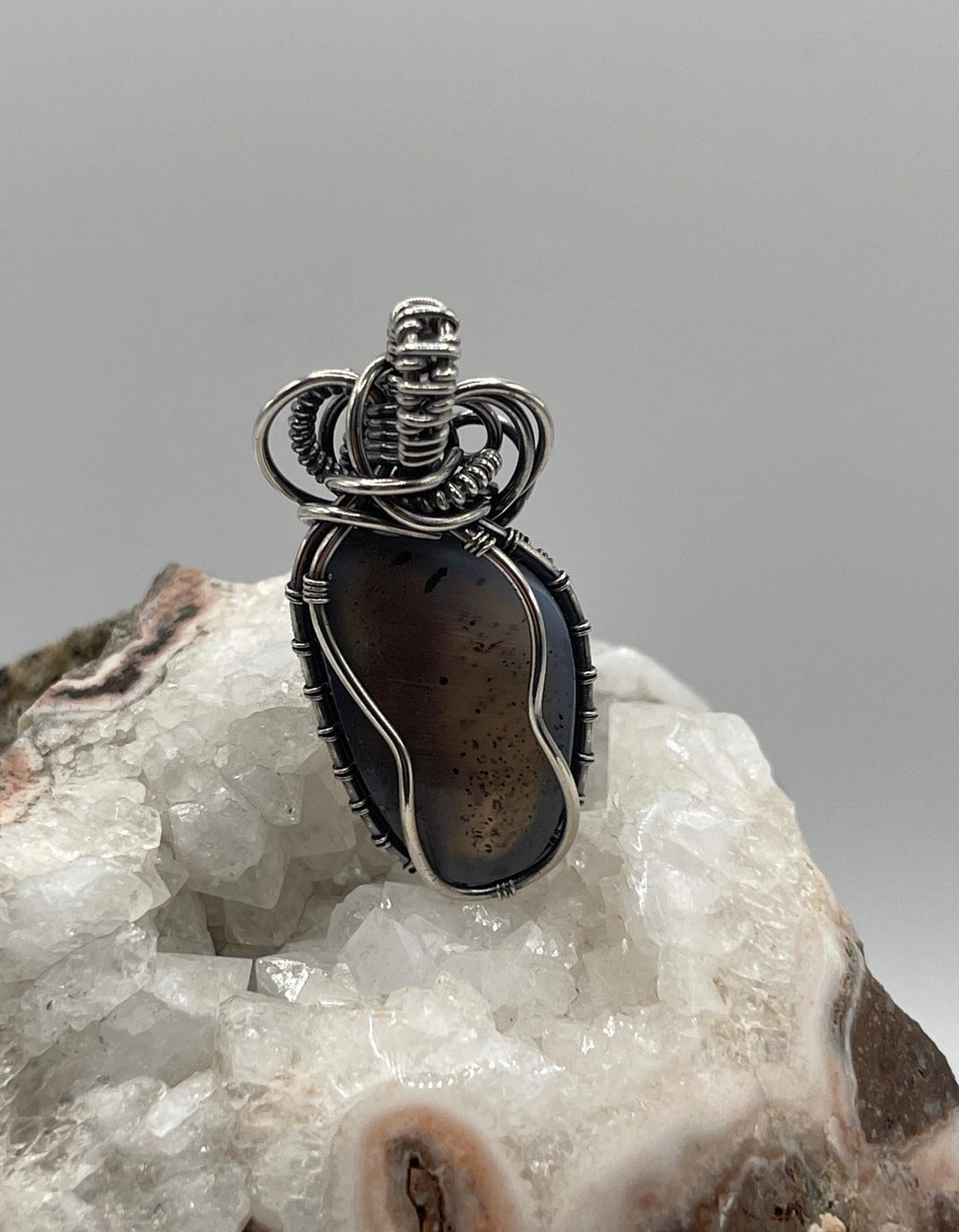 Montana Agate Sterling Silver Wire Wrapped Pendant