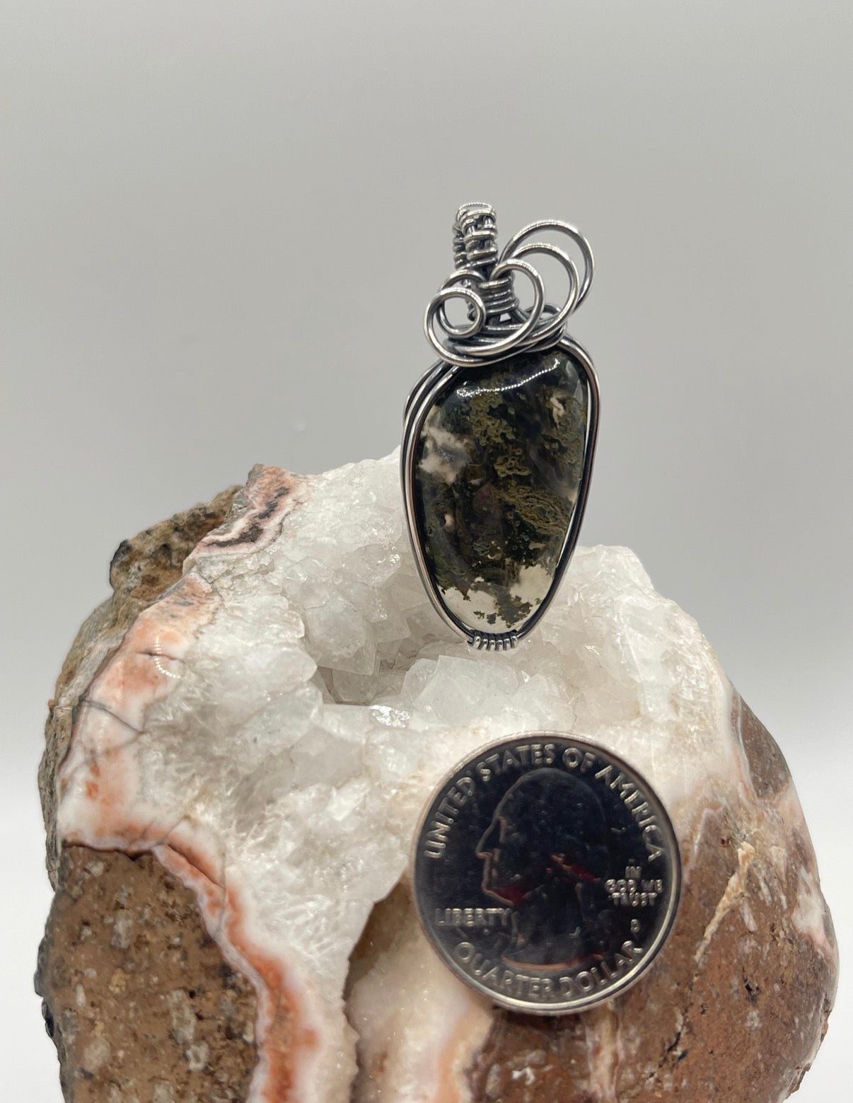 Maury Mountain Moss Agate Wire Wrapped Pendant