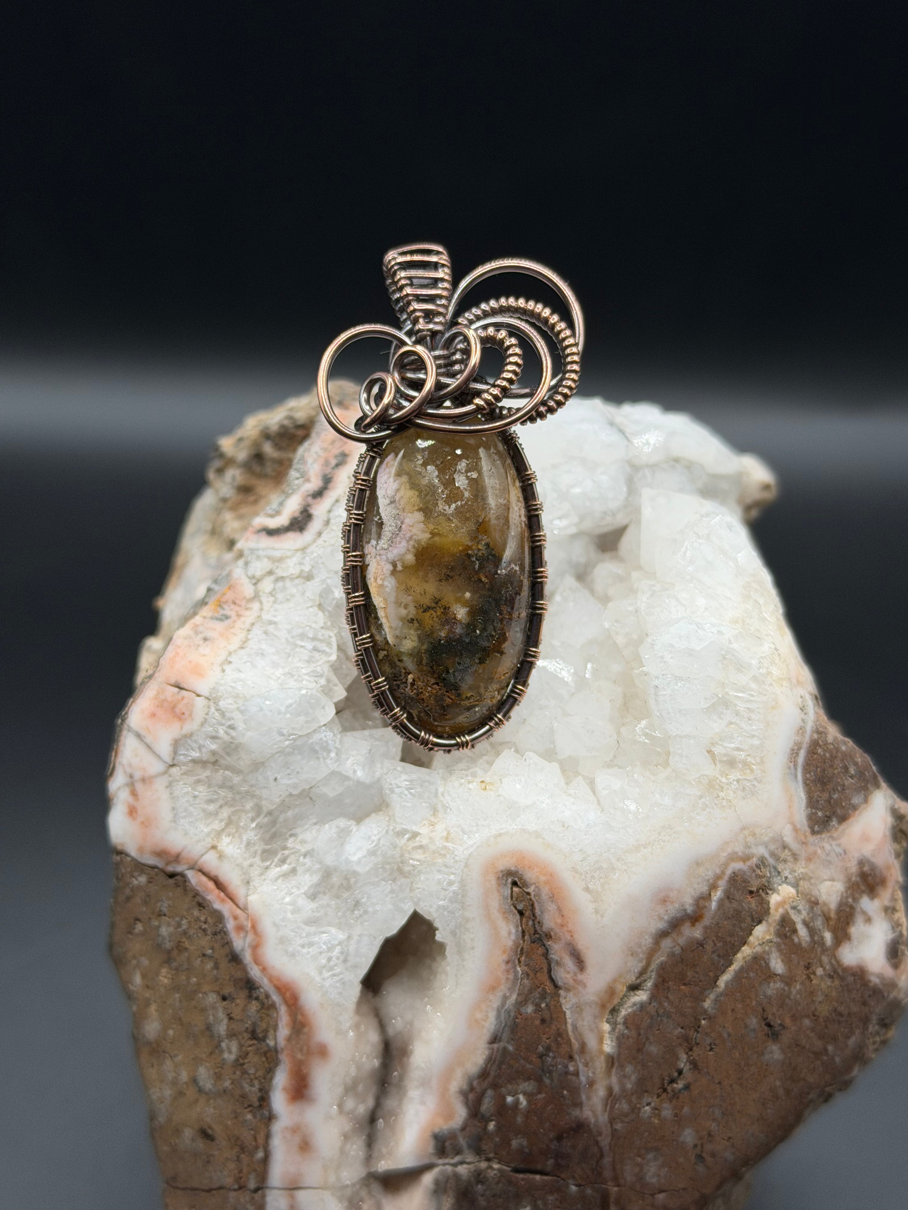 Graveyard Point Plume Agate Pendant with Marcasite & Pyrite