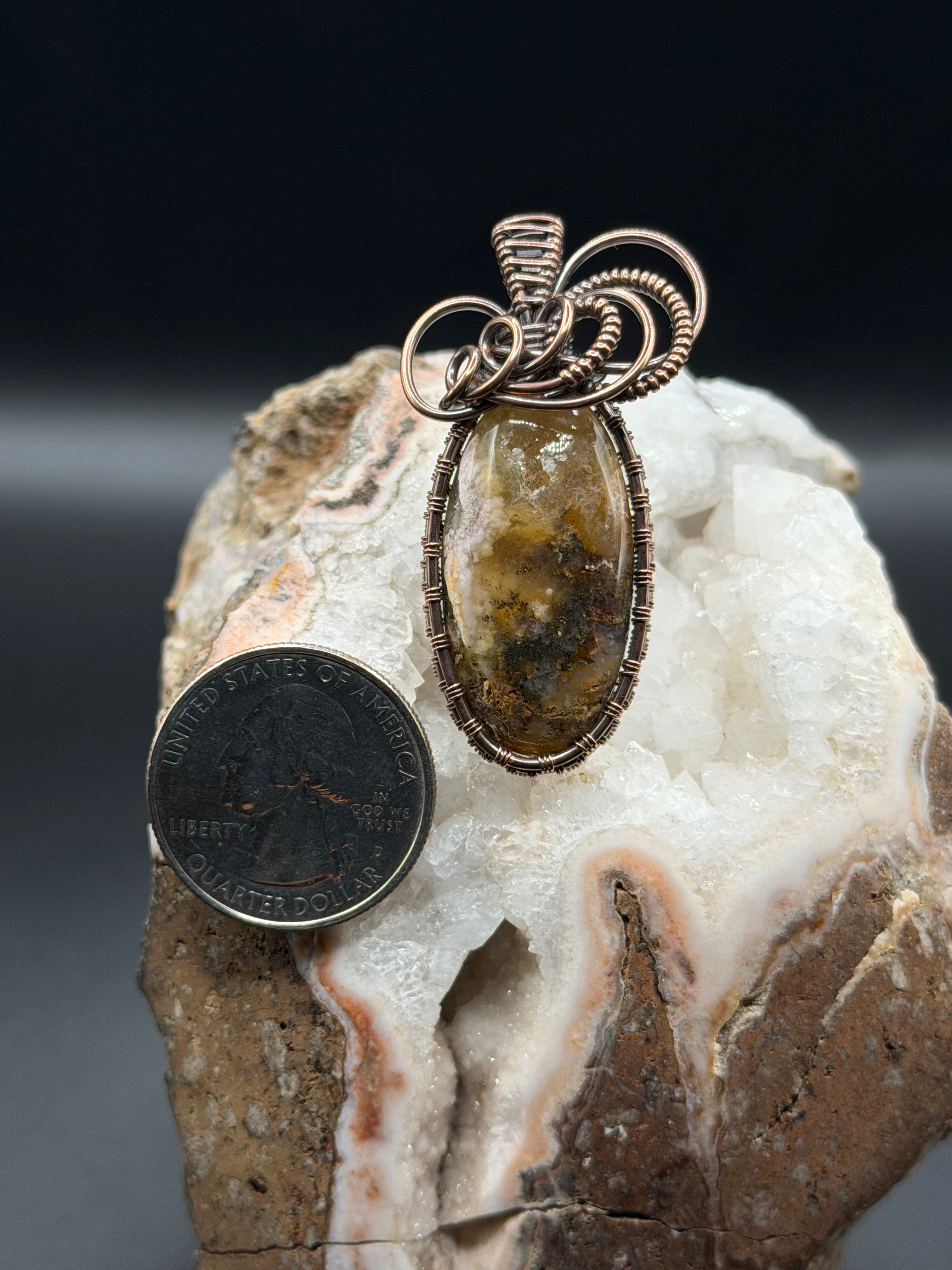 Graveyard Point Plume Agate Pendant with Marcasite & Pyrite