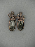 Twin Oregon Obsidian Silver Sheen Copper Wire Wrapped Pendants