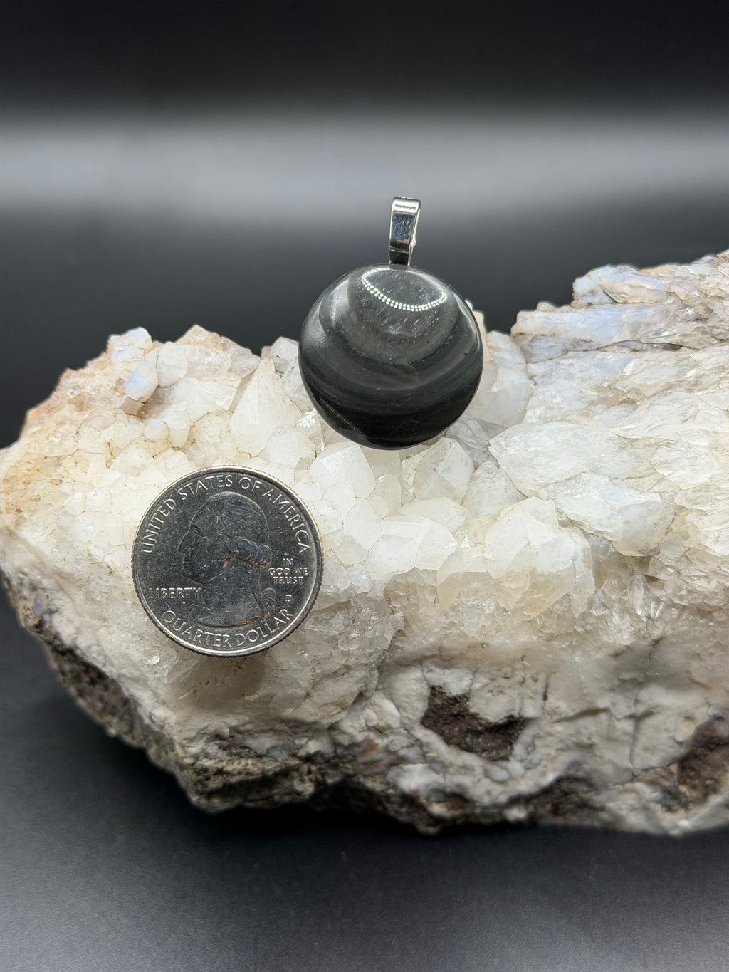 Glass Butte Silver Sheen Obsidian Pendant