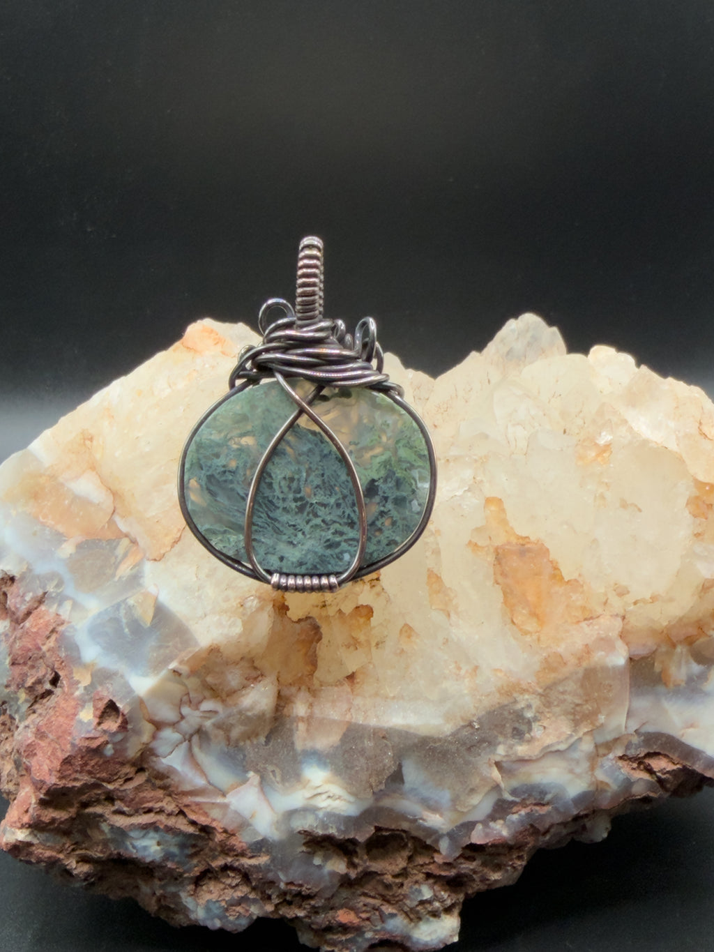 Washington Moss Agate Pumpkin Wire Wrapped in Copper Wire
