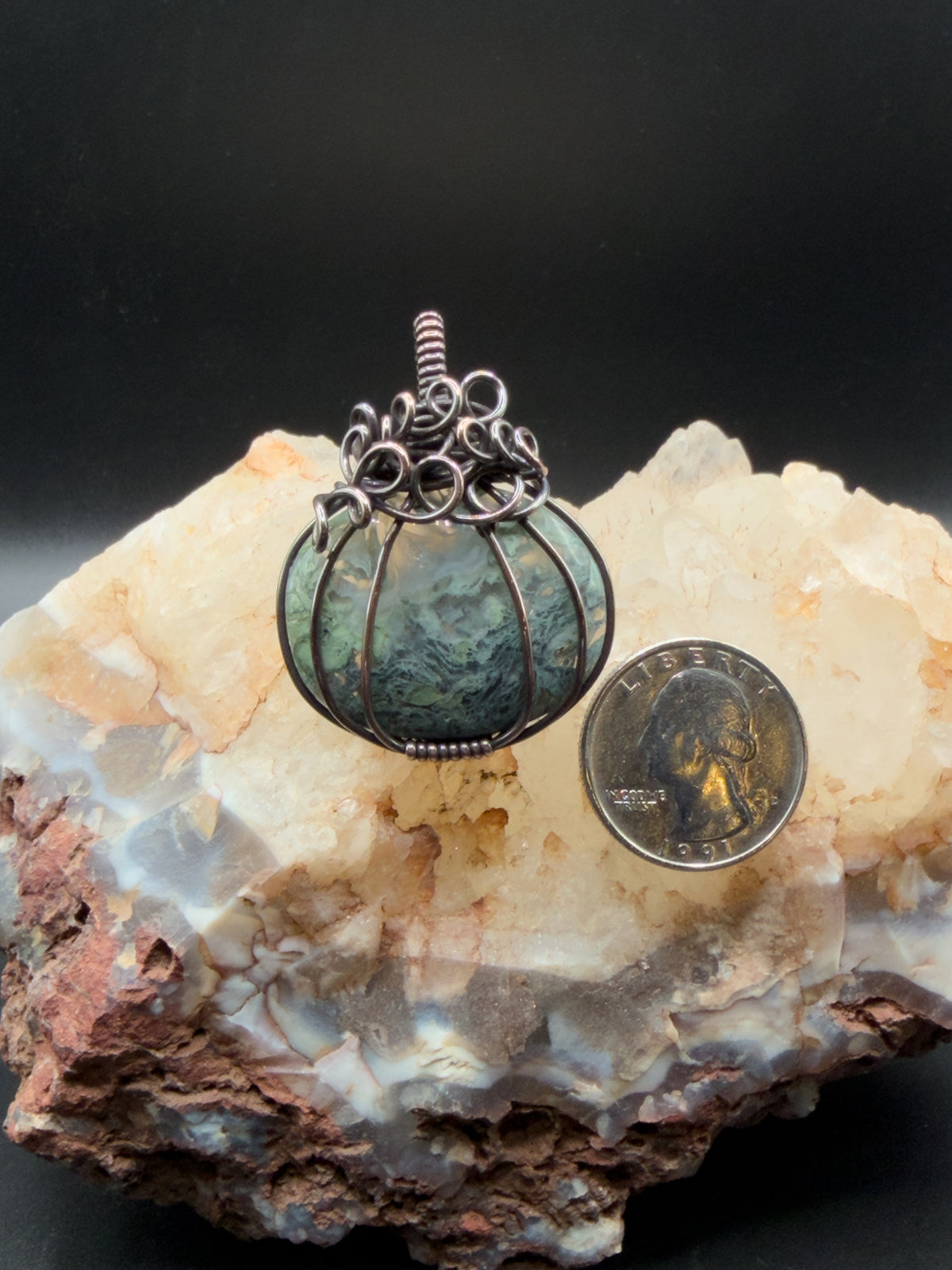 Washington Moss Agate Pumpkin Wire Wrapped in Copper Wire