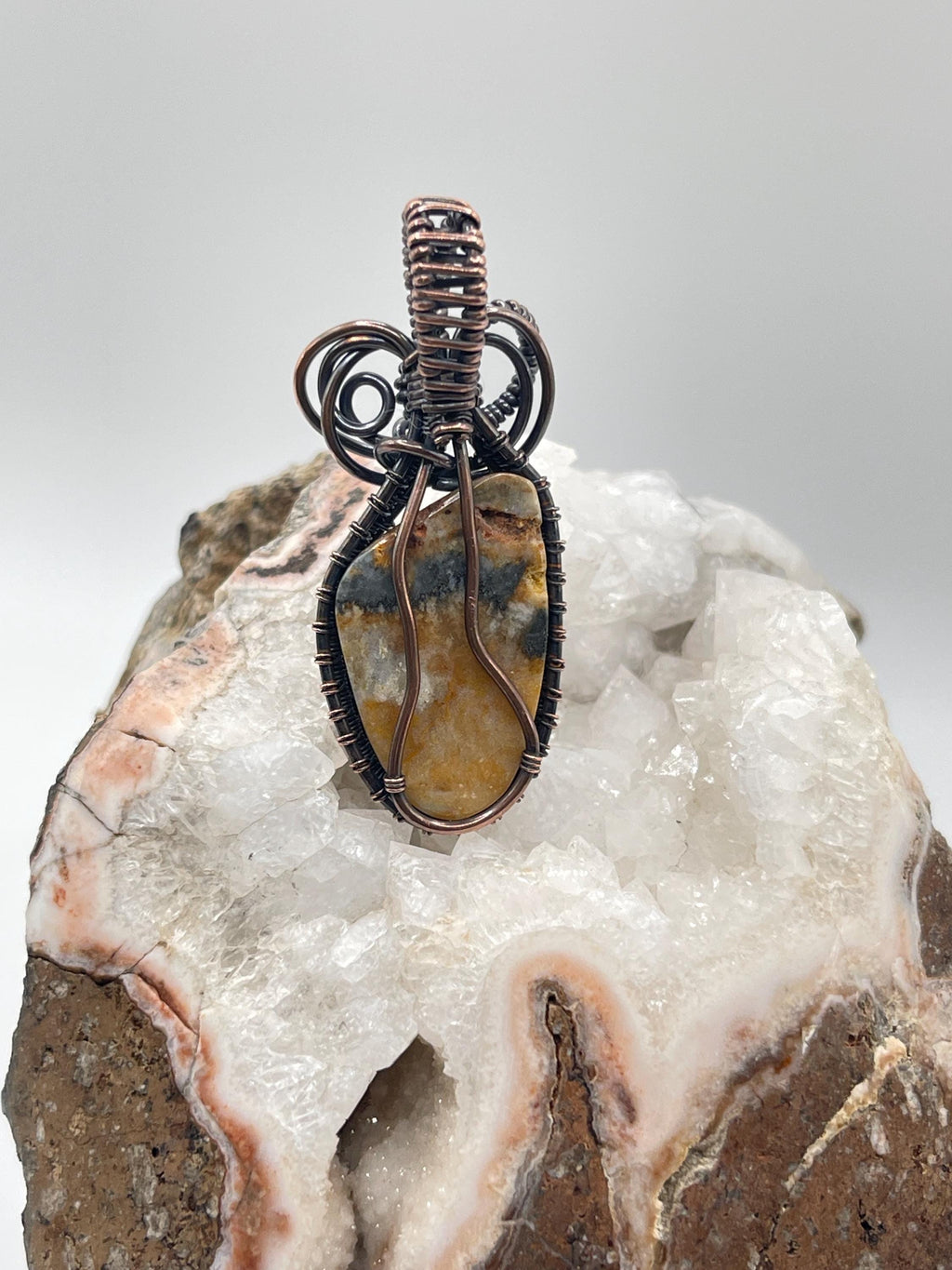 Widowmaker Plume Jasper Copper Wire Wrapped Pendant