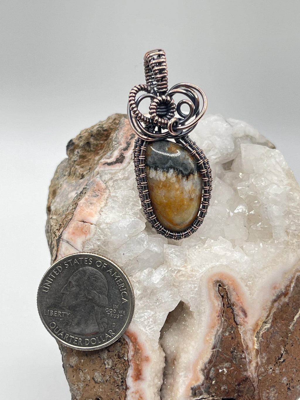 Widowmaker Plume Jasper Copper Wire Wrapped Pendant