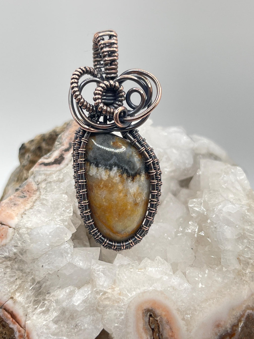 Widowmaker Plume Jasper Copper Wire Wrapped Pendant