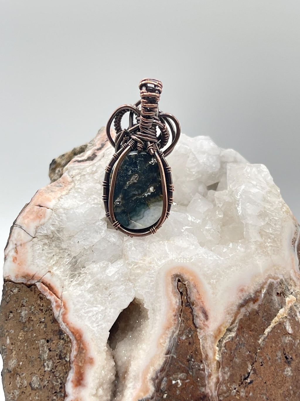 Southwest Washington Seam Agate Copper Wire Wrapped Pendant