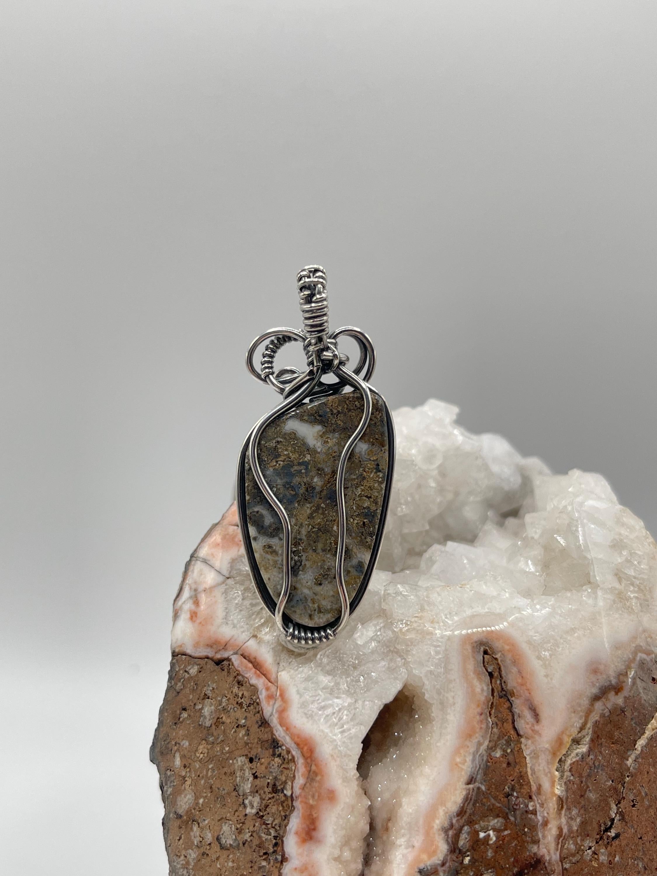 Southwest Washington Plume Agate Wire Wrapped Pendant