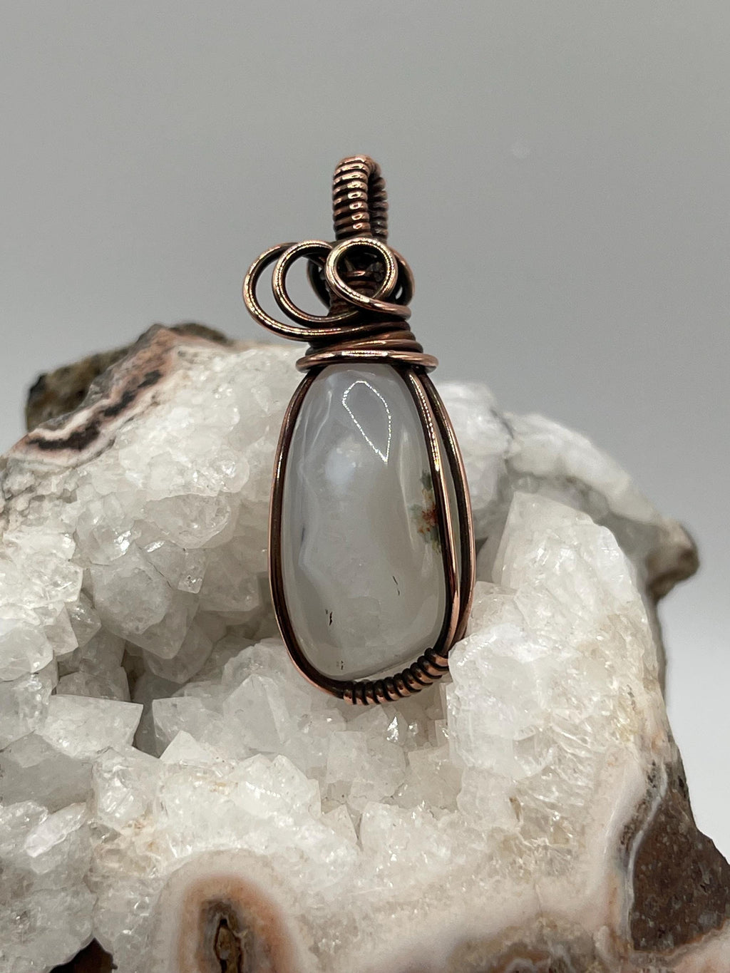Graveyard Point Seam Agate Copper Wire Wrapped Pendant