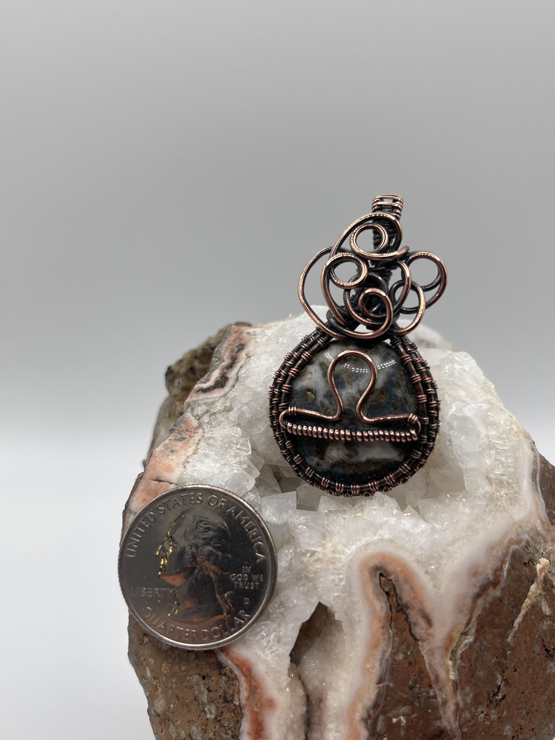 Plume Agate Libra Wire Wrapped Pendant