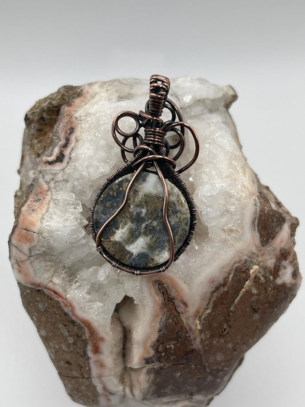 Plume Agate Libra Copper Wire Wrapped Pendant