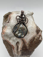 Plume Agate Libra Copper Wire Wrapped Pendant
