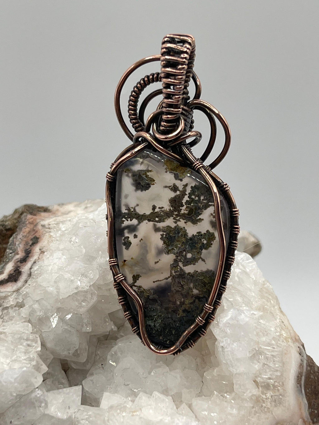 Maury Mountain Moss Agate Copper Wire Wrapped Pendant