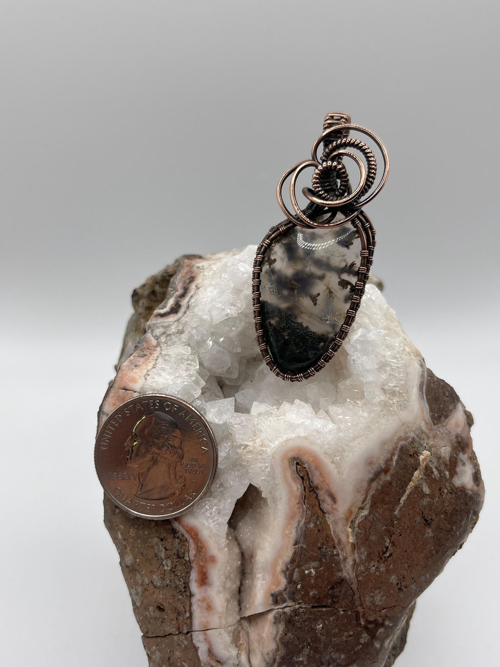 Maury Mountain Moss Agate Copper Wire Wrapped Pendant