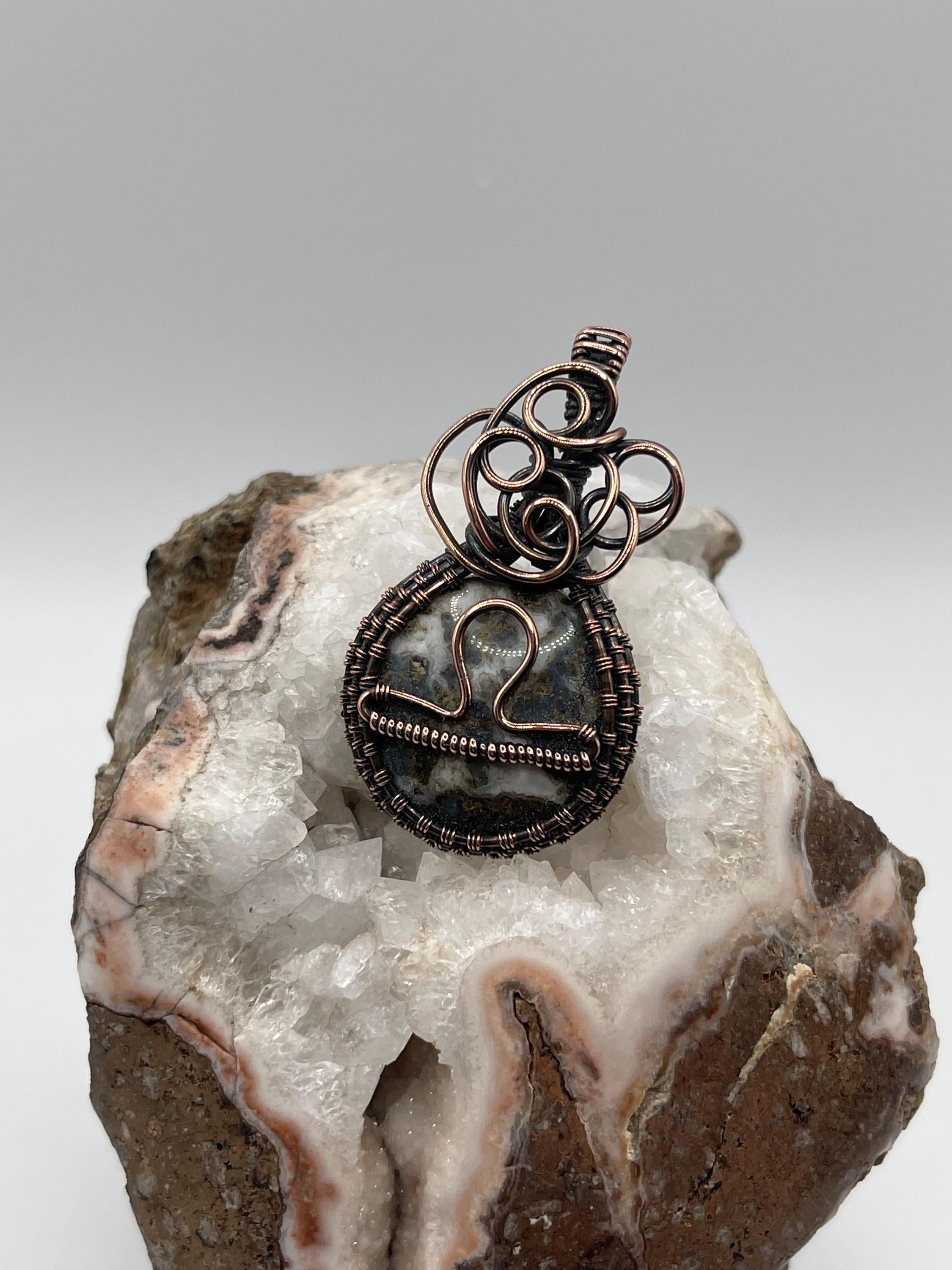 Plume Agate Libra Wire Wrapped Pendant