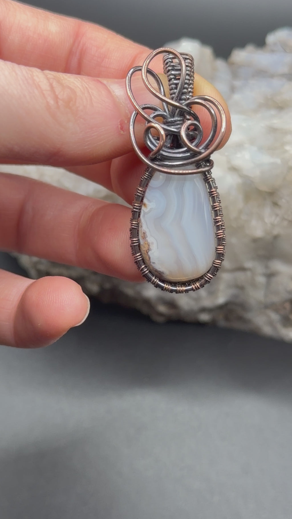 Graveyard Point Banded Agate Copper Wire Wrapped Pendant