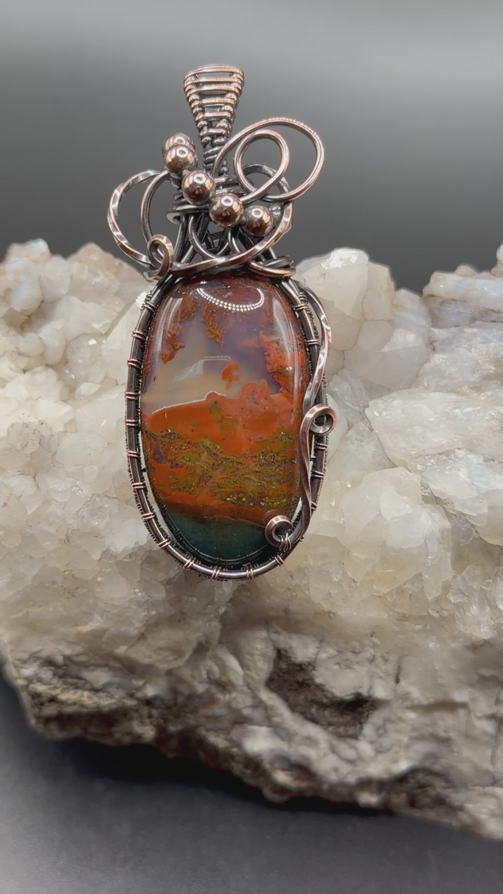 Northwest Oregon Moss Agate Copper Wire Wrapped Pendant